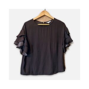 Naked Zebra Charcoal Soft Ruffle Sleeves with Classy Zipper Back